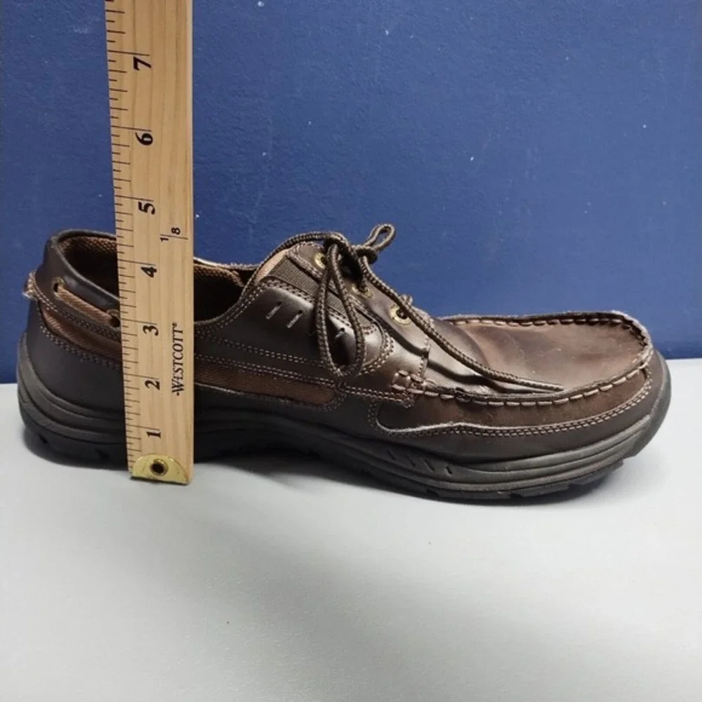 Skechers Boat Shoes Mens Size 11.5 Brown Leather Relaxed Fit‎ Memory Foam 64114